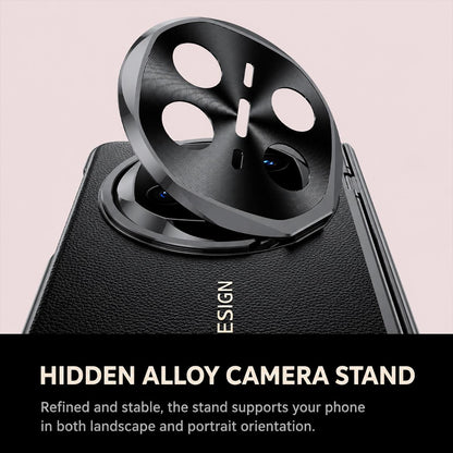 For Huawei Mate X6 Electroplated PU Vegan Leather Lens Holder Phone Case - Black - EDA009903401B