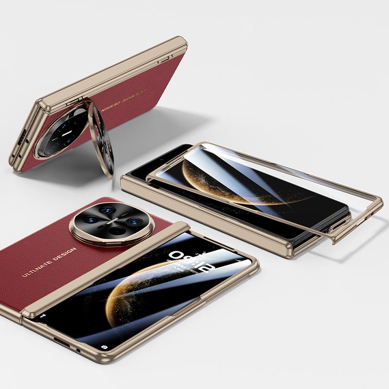 For Huawei Mate X6 Electroplated PU Vegan Leather Lens Holder Phone Case - Red - EDA009903401C