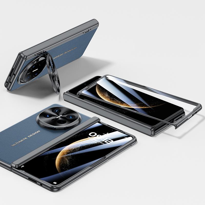 For Huawei Mate X6 Electroplated PU Vegan Leather Lens Holder Phone Case - Blue - EDA009903401D