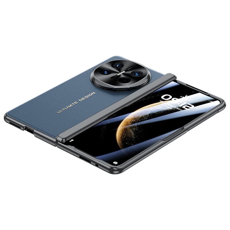 For Huawei Mate X6 Electroplated PU Vegan Leather Lens Holder Phone Case - Blue - EDA009903401D