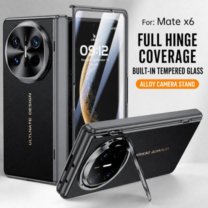 For Huawei Mate X6 Electroplated PU Vegan Leather Lens Holder Phone Case - Blue - EDA009903401D