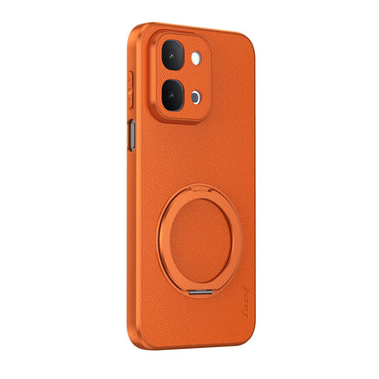 For vivo Y500i 5G Goatskin Vegan Leather Magnetic Phone Case  With 360 Degree Rotating Holder - Orange - EDA009904306A