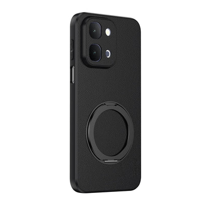 For vivo Y500i 5G Goatskin Vegan Leather Magnetic Phone Case  With 360 Degree Rotating Holder - Black - EDA009904306B