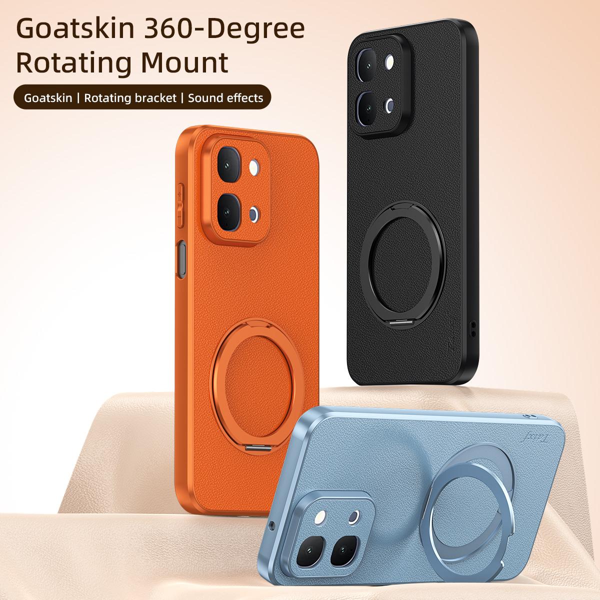 For vivo Y500s 5G Goatskin Vegan Leather Magnetic Phone Case  With 360 Degree Rotating Holder - Orange - EDA009904308A