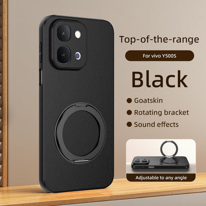 For vivo Y500s 5G Goatskin Vegan Leather Magnetic Phone Case  With 360 Degree Rotating Holder - Black - EDA009904308B