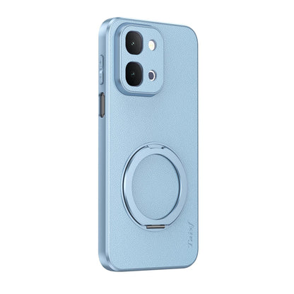 For vivo Y500s 5G Goatskin Vegan Leather Magnetic Phone Case  With 360 Degree Rotating Holder - Blue - EDA009904308C