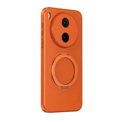 For vivo Y600 Pro 5G Goatskin Vegan Leather Magnetic Phone Case  With 360 Degree Rotating Holder - Orange - EDA009904309A