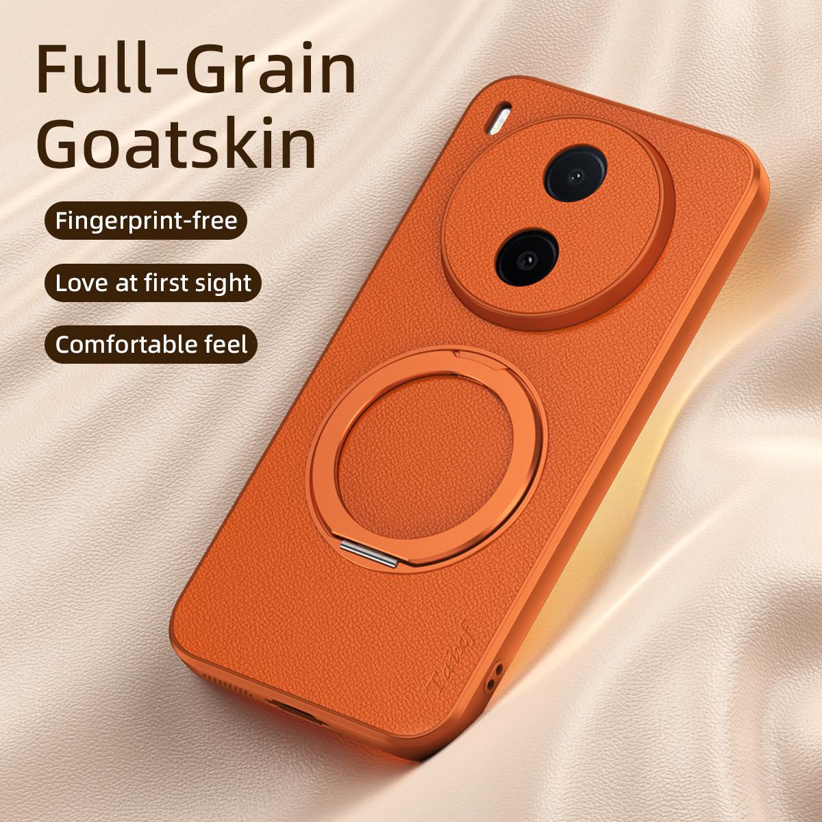 For vivo Y600 Pro 5G Goatskin Vegan Leather Magnetic Phone Case  With 360 Degree Rotating Holder - Black - EDA009904309B