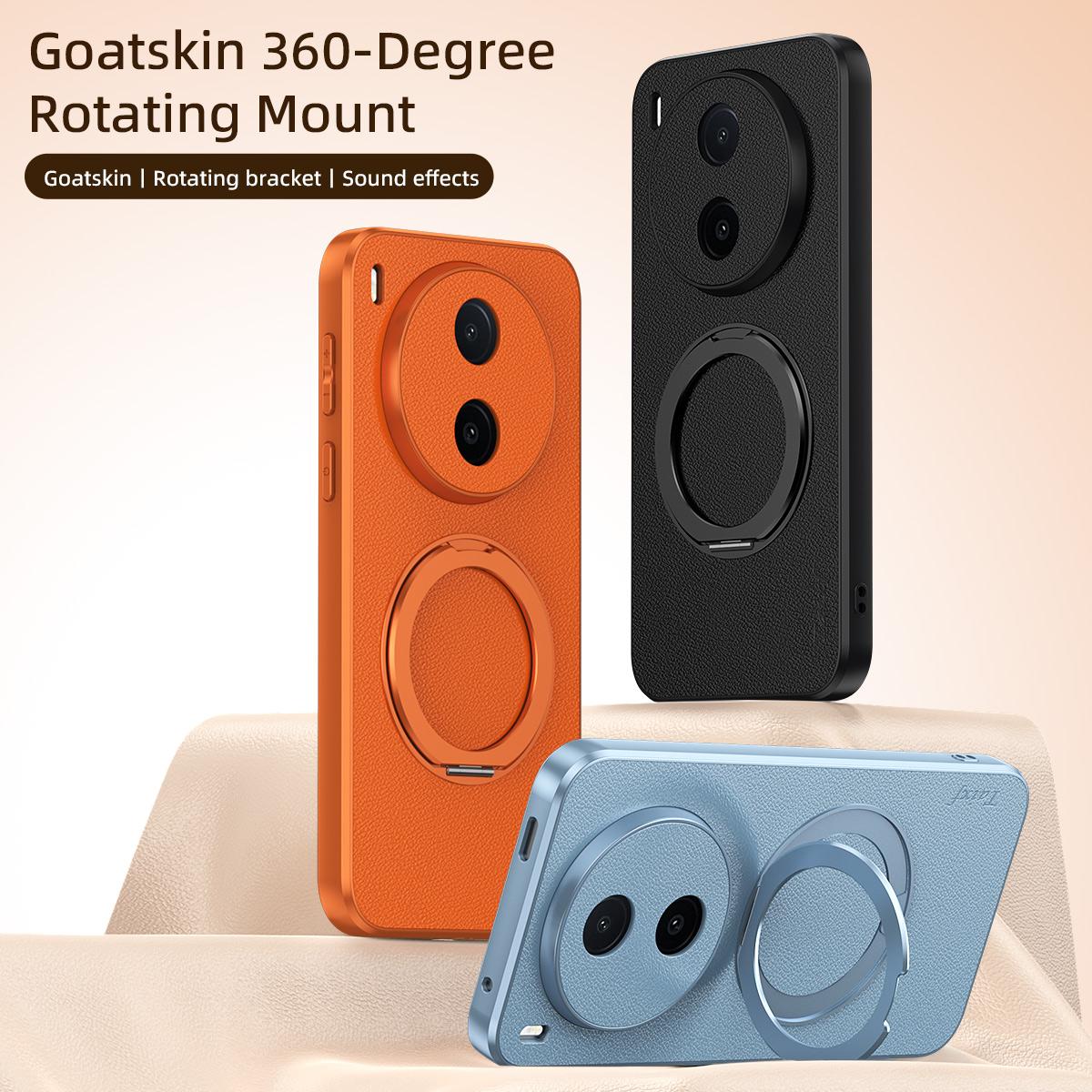 For vivo Y600 Pro 5G Goatskin Vegan Leather Magnetic Phone Case  With 360 Degree Rotating Holder - Blue - EDA009904309C