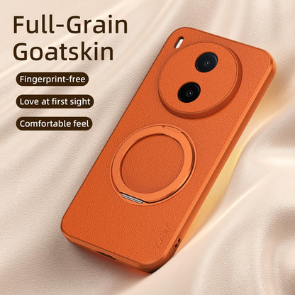For vivo Y600 Pro 5G Goatskin Vegan Leather Magnetic Phone Case  With 360 Degree Rotating Holder - Blue - EDA009904309C
