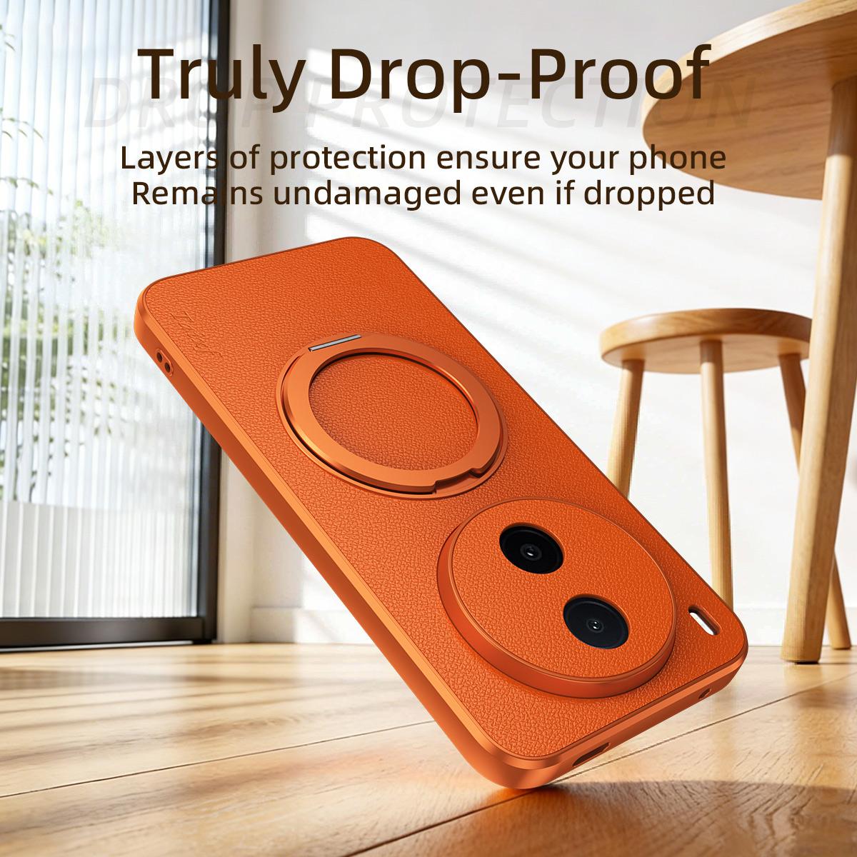 For vivo Y600 Pro 5G Goatskin Vegan Leather Magnetic Phone Case  With 360 Degree Rotating Holder - Blue - EDA009904309C