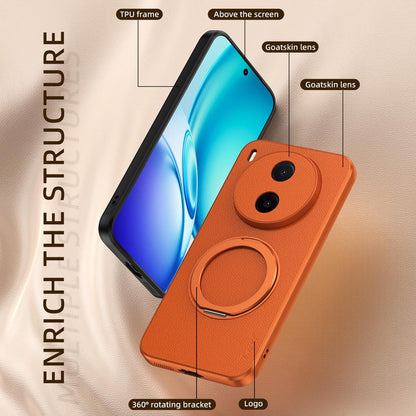 For vivo Y600 Pro 5G Goatskin Vegan Leather Magnetic Phone Case  With 360 Degree Rotating Holder - Blue - EDA009904309C