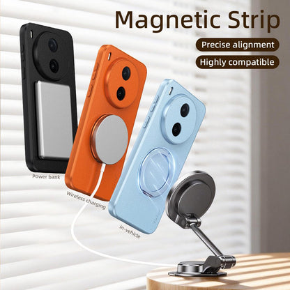 For vivo Y600 Pro 5G Goatskin Vegan Leather Magnetic Phone Case  With 360 Degree Rotating Holder - Blue - EDA009904309C