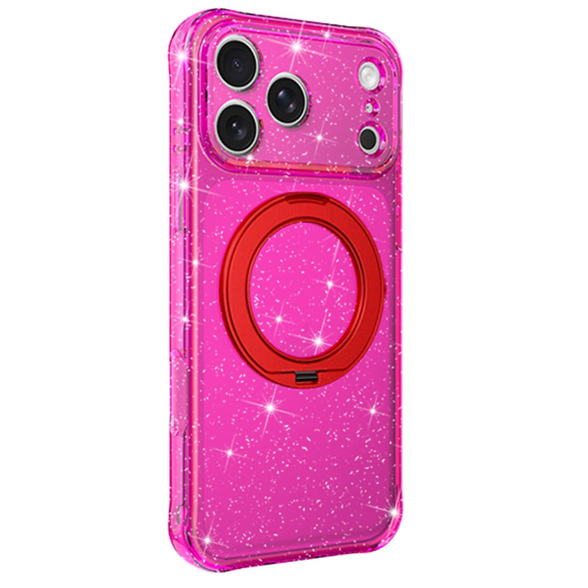 For iPhone 18 Pro Glitter 360 Rotation Magnetic Holder Phone Case - Rose Red - EDA009905901A