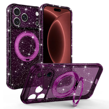 For iPhone 18 Pro Glitter 360 Rotation Magnetic Holder Phone Case - Cherry Red - EDA009905901G