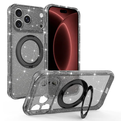 For iPhone 18 Pro Max Glitter 360 Rotation Magnetic Holder Phone Case - Black - EDA009905902B