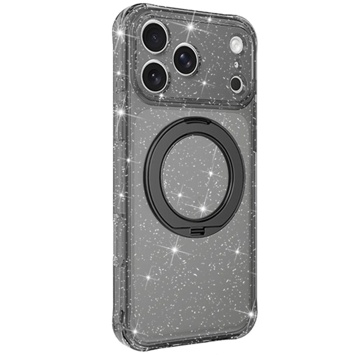 For iPhone 18 Pro Max Glitter 360 Rotation Magnetic Holder Phone Case - Black - EDA009905902B