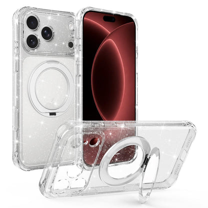 For iPhone 18 Pro Max Glitter 360 Rotation Magnetic Holder Phone Case - White - EDA009905902C