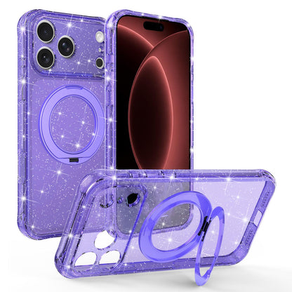 For iPhone 18 Pro Max Glitter 360 Rotation Magnetic Holder Phone Case - Purple - EDA009905902D