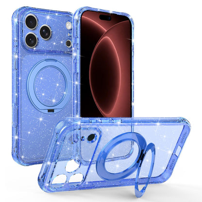 For iPhone 18 Pro Max Glitter 360 Rotation Magnetic Holder Phone Case - Blue - EDA009905902E