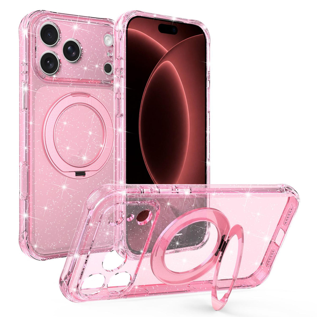 For iPhone 18 Pro Max Glitter 360 Rotation Magnetic Holder Phone Case - Pink - EDA009905902F