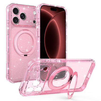 For iPhone 18 Pro Max Glitter 360 Rotation Magnetic Holder Phone Case - Pink - EDA009905902F