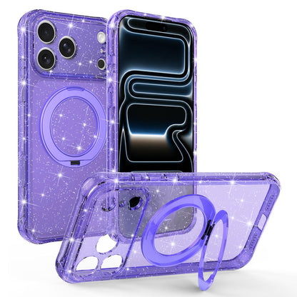 For iPhone 17 Pro Max Glitter 360 Rotation Magnetic Holder Phone Case - Purple - EDA009905903D