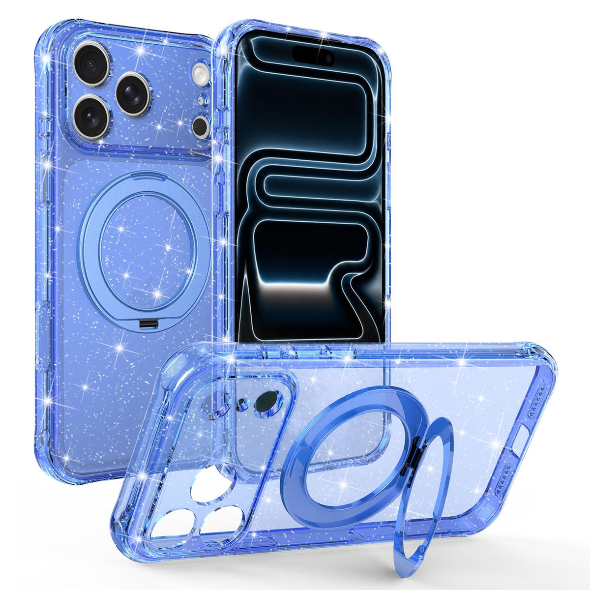 For iPhone 17 Pro Max Glitter 360 Rotation Magnetic Holder Phone Case - Blue - EDA009905903E
