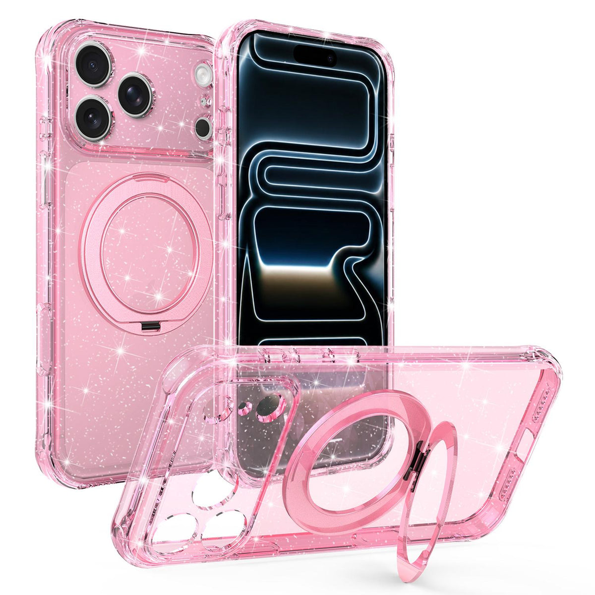 For iPhone 17 Pro Max Glitter 360 Rotation Magnetic Holder Phone Case - Pink - EDA009905903F