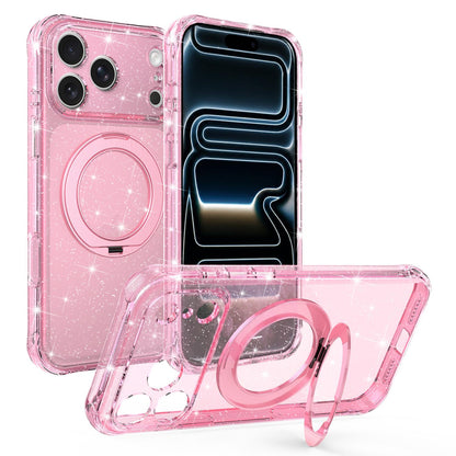 For iPhone 17 Pro Max Glitter 360 Rotation Magnetic Holder Phone Case - Pink - EDA009905903F