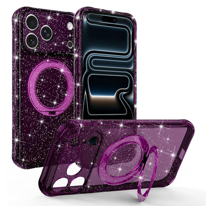 For iPhone 17 Pro Max Glitter 360 Rotation Magnetic Holder Phone Case - Cherry Red - EDA009905903G