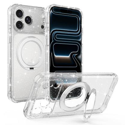 For iPhone 17 Pro Glitter 360 Rotation Magnetic Holder Phone Case - White - EDA009905904C