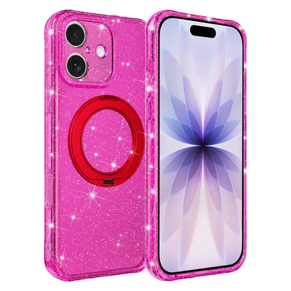 For iPhone 17 Glitter 360 Rotation Magnetic Holder Phone Case - Rose Red - EDA009905905A