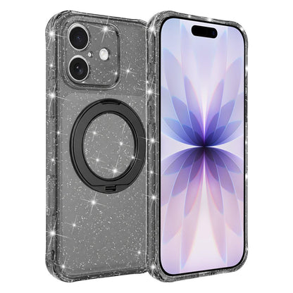 For iPhone 17 Glitter 360 Rotation Magnetic Holder Phone Case - Black - EDA009905905B