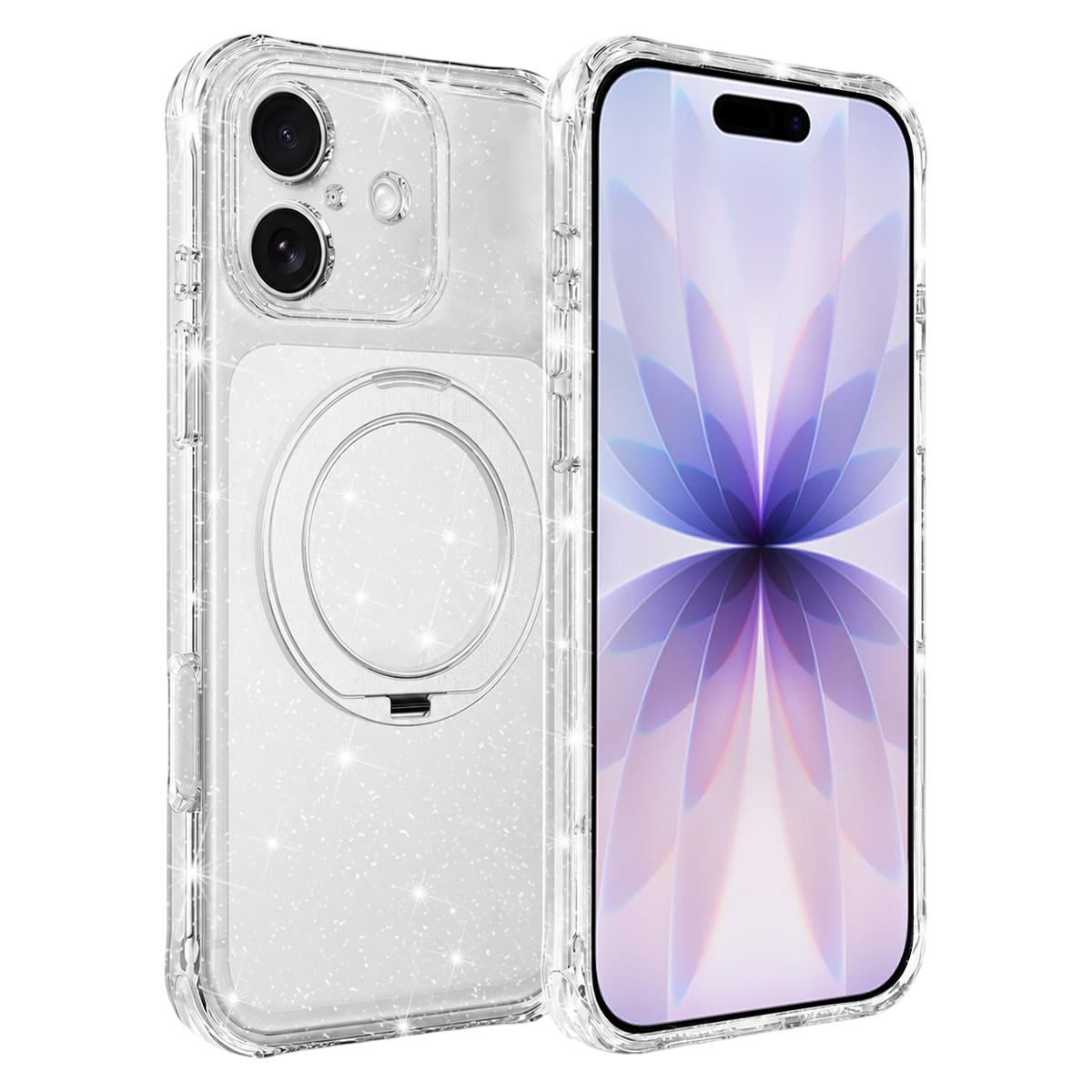 For iPhone 17 Glitter 360 Rotation Magnetic Holder Phone Case - White - EDA009905905C