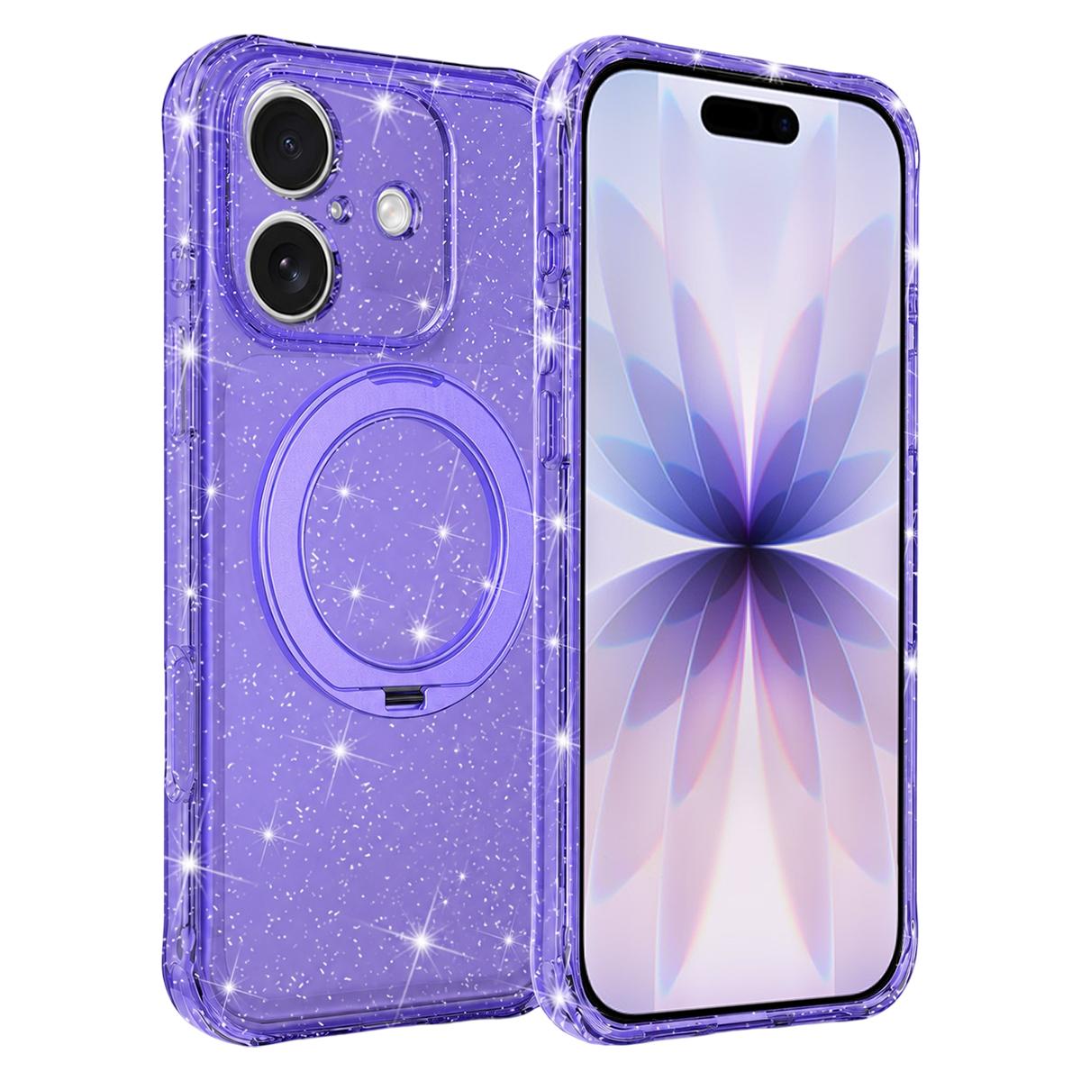 For iPhone 17 Glitter 360 Rotation Magnetic Holder Phone Case - Purple - EDA009905905D