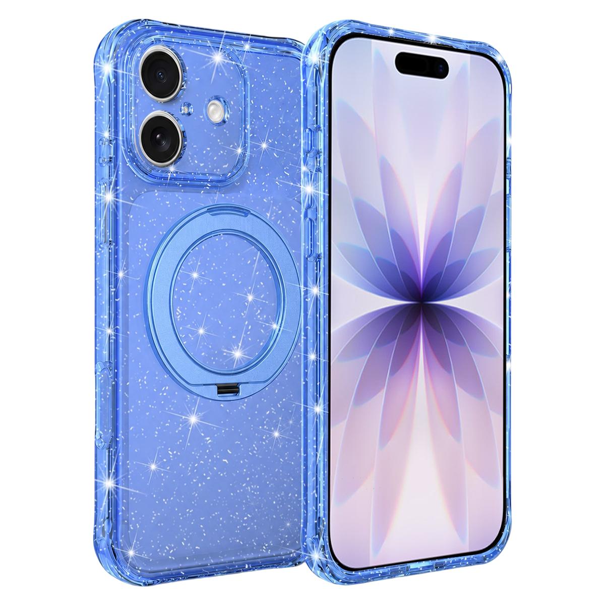 For iPhone 17 Glitter 360 Rotation Magnetic Holder Phone Case - Blue - EDA009905905E