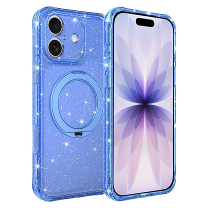 For iPhone 17 Glitter 360 Rotation Magnetic Holder Phone Case - Blue - EDA009905905E