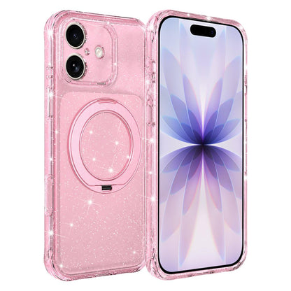 For iPhone 17 Glitter 360 Rotation Magnetic Holder Phone Case - Pink - EDA009905905F