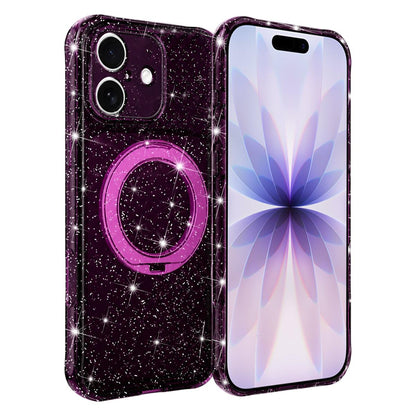 For iPhone 17 Glitter 360 Rotation Magnetic Holder Phone Case - Cherry Red - EDA009905905G