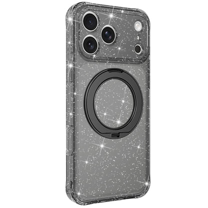For iPhone 16 Pro Max Glitter 360 Rotation Magnetic Holder Phone Case - Black - EDA009905906B