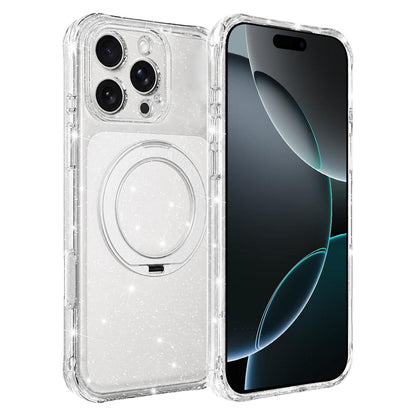 For iPhone 16 Pro Max Glitter 360 Rotation Magnetic Holder Phone Case - White - EDA009905906C
