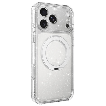 For iPhone 16 Pro Max Glitter 360 Rotation Magnetic Holder Phone Case - White - EDA009905906C