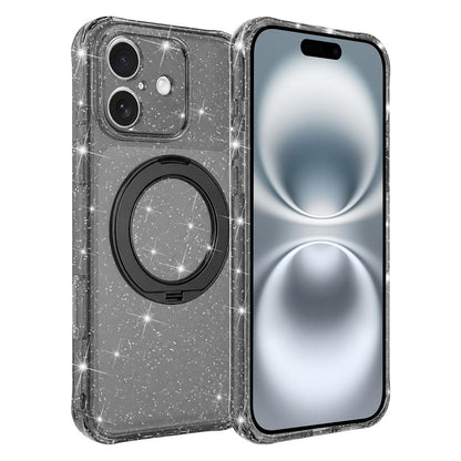 For iPhone 16 Glitter 360 Rotation Magnetic Holder Phone Case - Black - EDA009905908B