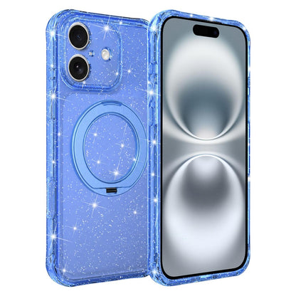 For iPhone 16 Glitter 360 Rotation Magnetic Holder Phone Case - Blue - EDA009905908E