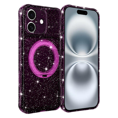 For iPhone 16 Glitter 360 Rotation Magnetic Holder Phone Case - Cherry Red - EDA009905908G