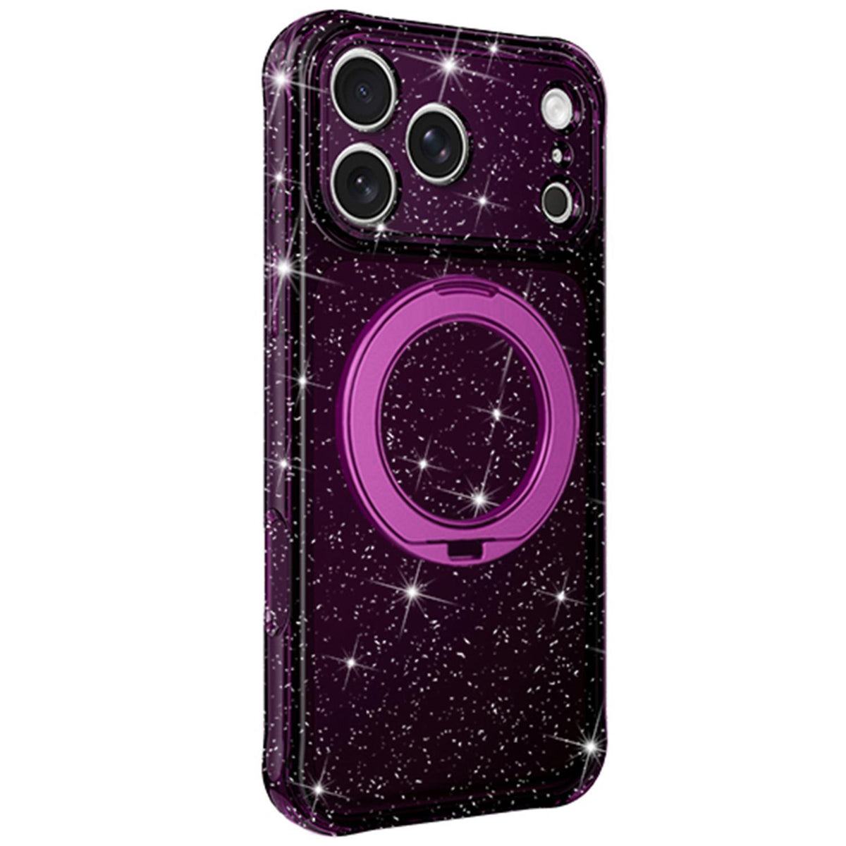 For iPhone 16 Glitter 360 Rotation Magnetic Holder Phone Case - Cherry Red - EDA009905908G
