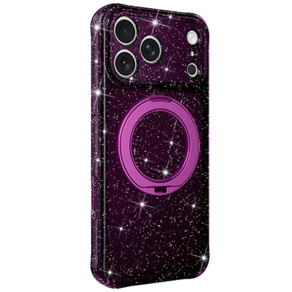 For iPhone 16 Glitter 360 Rotation Magnetic Holder Phone Case - Cherry Red - EDA009905908G