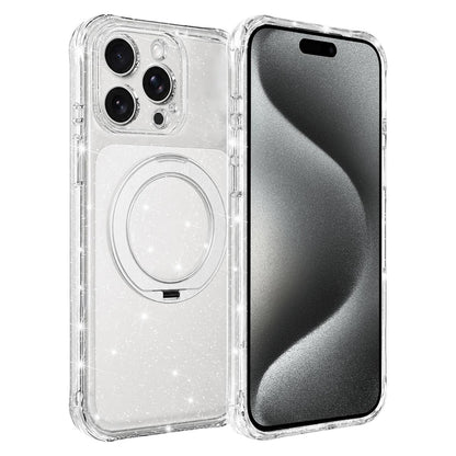 For iPhone 15 Pro Max Glitter 360 Rotation Magnetic Holder Phone Case - White - EDA009905909C
