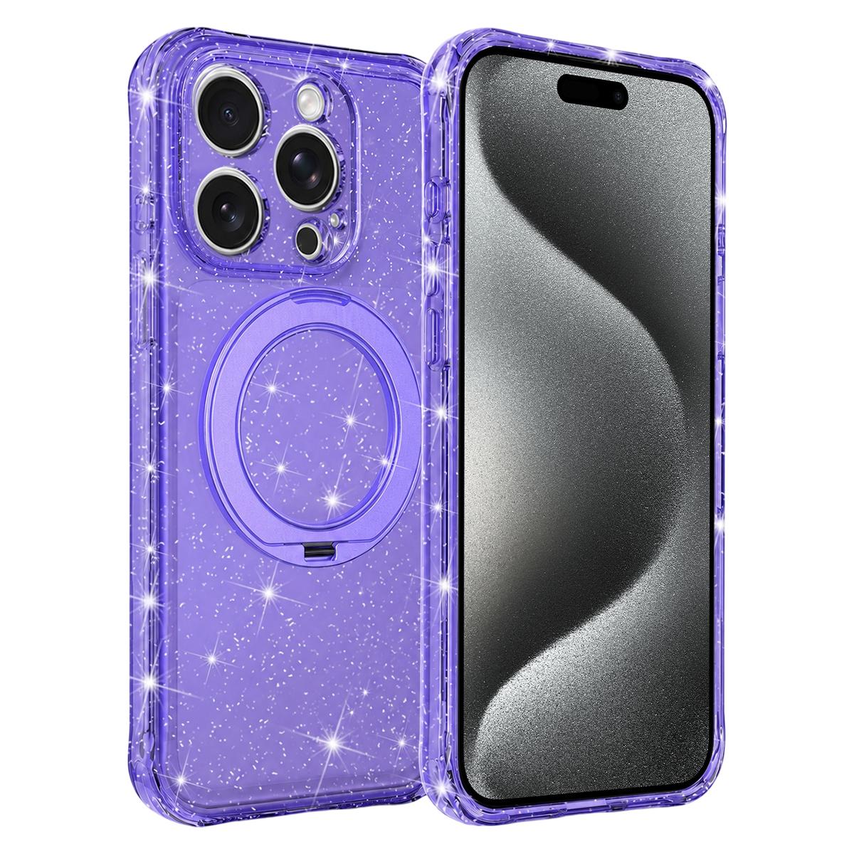For iPhone 15 Pro Max Glitter 360 Rotation Magnetic Holder Phone Case - Purple - EDA009905909D